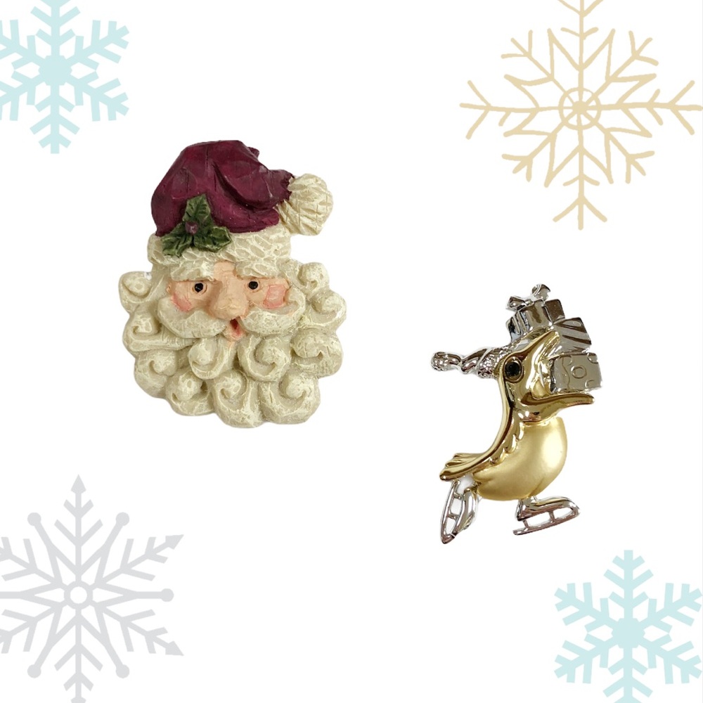 Vintage Christmas Santa Penguin Pin Brooch Bundle Lot